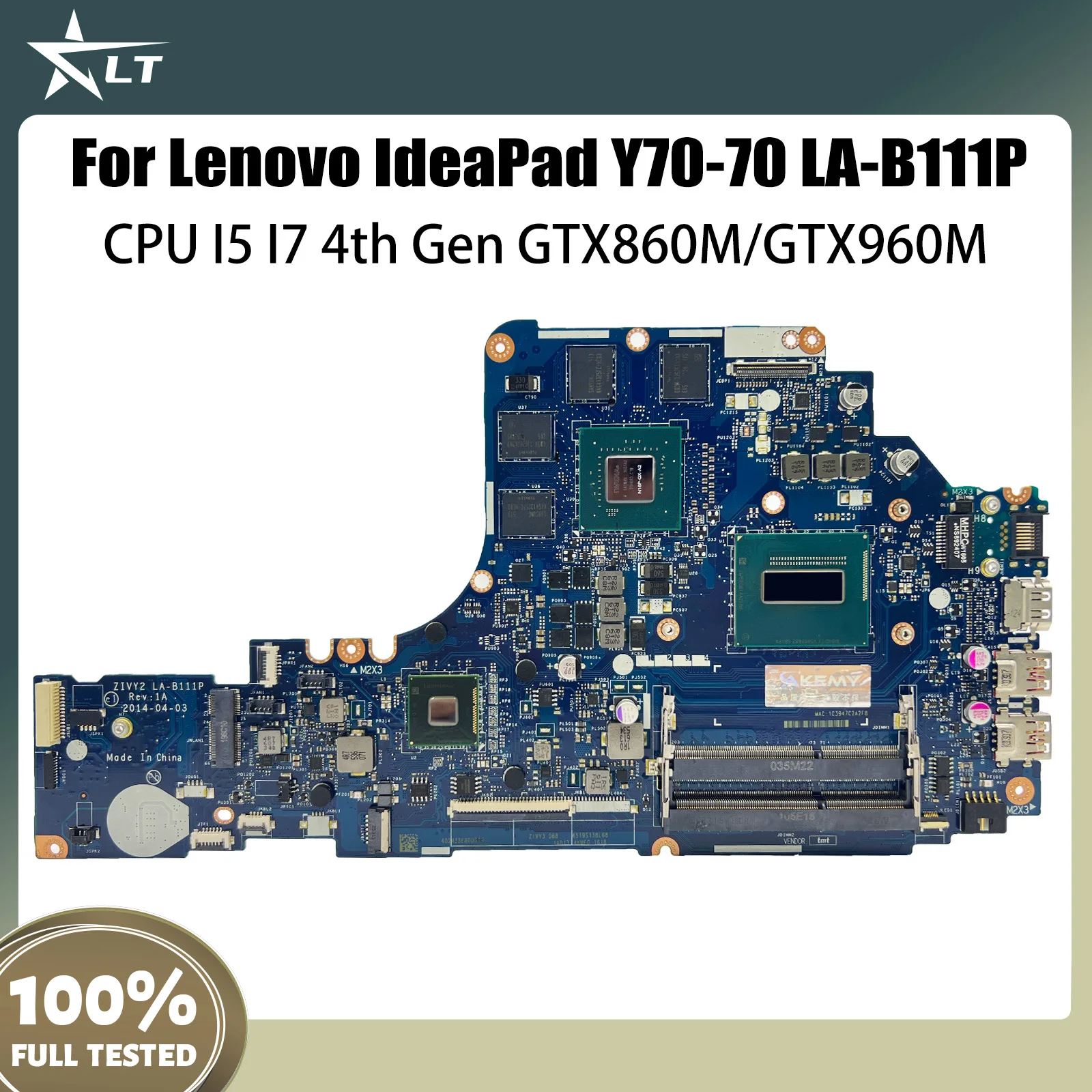 LA-B111P For Lenovo Y70-70 Laptop Motherboard with I5 I7 4th Gen CPU GTX860M/GTX960M V4G FRU 5B20H29171 100% Tested