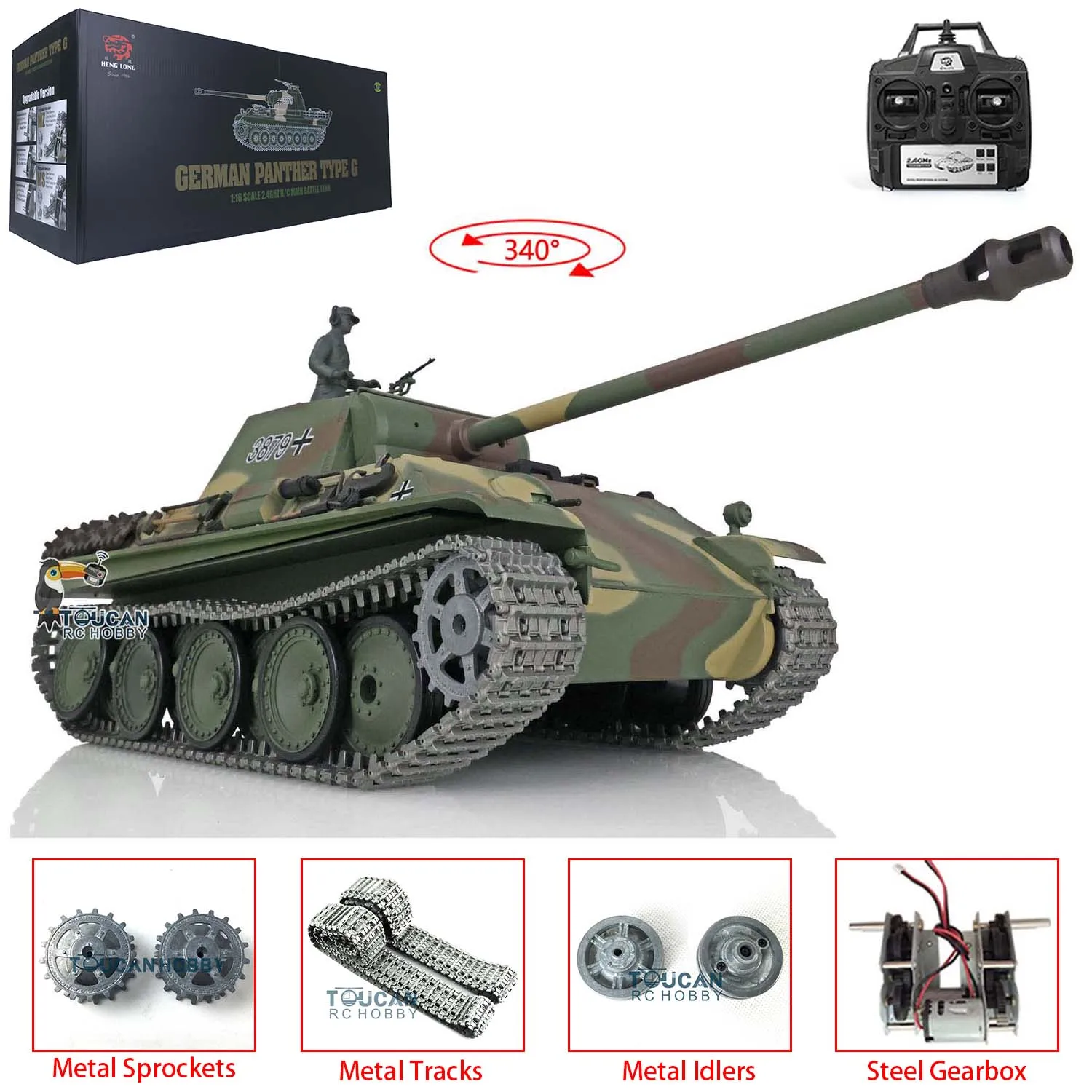 Heng Long 1/16 Scale RC Tank 7.0 Upgraded German Panther G RTR 3879 Metal Tracks Vehicle TH17488