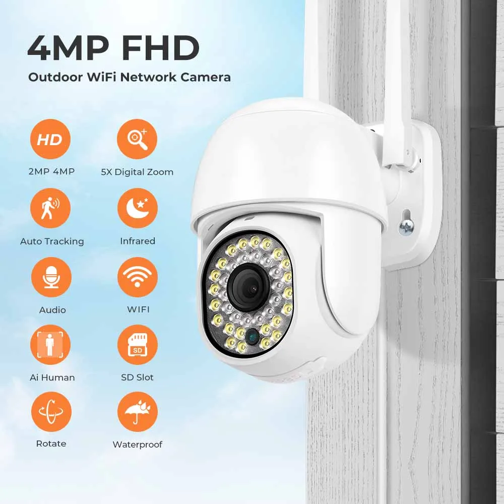 8MP 4K HD Wifi IP Camera Outdoor Home Security CCTV PTZ 5X Digital Zoom Wireless Video Surveillance Camera AI Human Tracking CAM