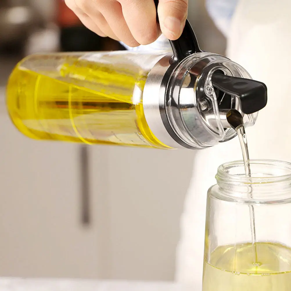 1Pcs Automatic Lid Oil Bottle Large Capacity Graduated Oil Dispenser Bottle 304 Stainless Steel Glass PP Material Heat Resistant