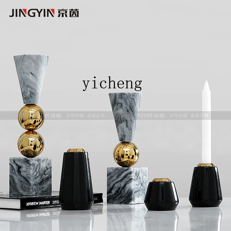 

ZYA Marble Candle Holder Model Room Modern Light Luxury Decoration Home Dining Table Coffee Table Ornament