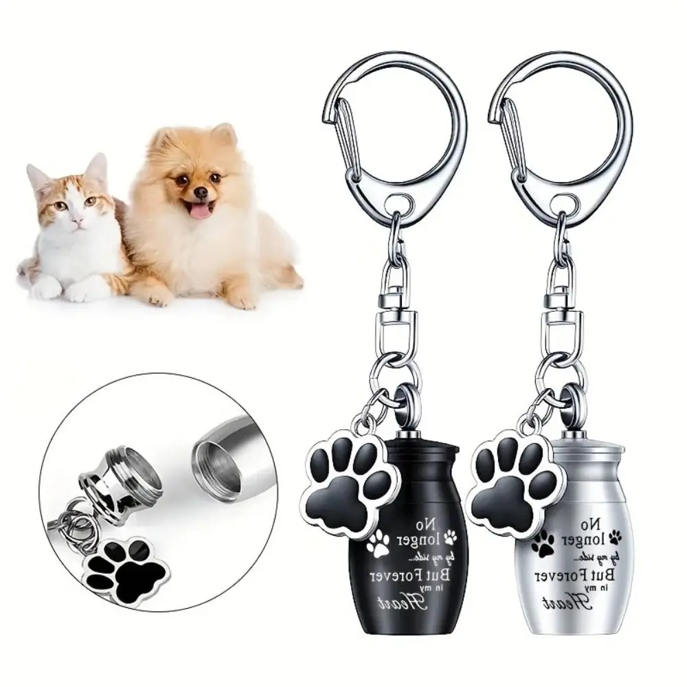 

Aluminum Alloy Pet Urns Keychain Hanging Accessory Multicolour Cat Dog Ashes Pendant Paw Print Personalized