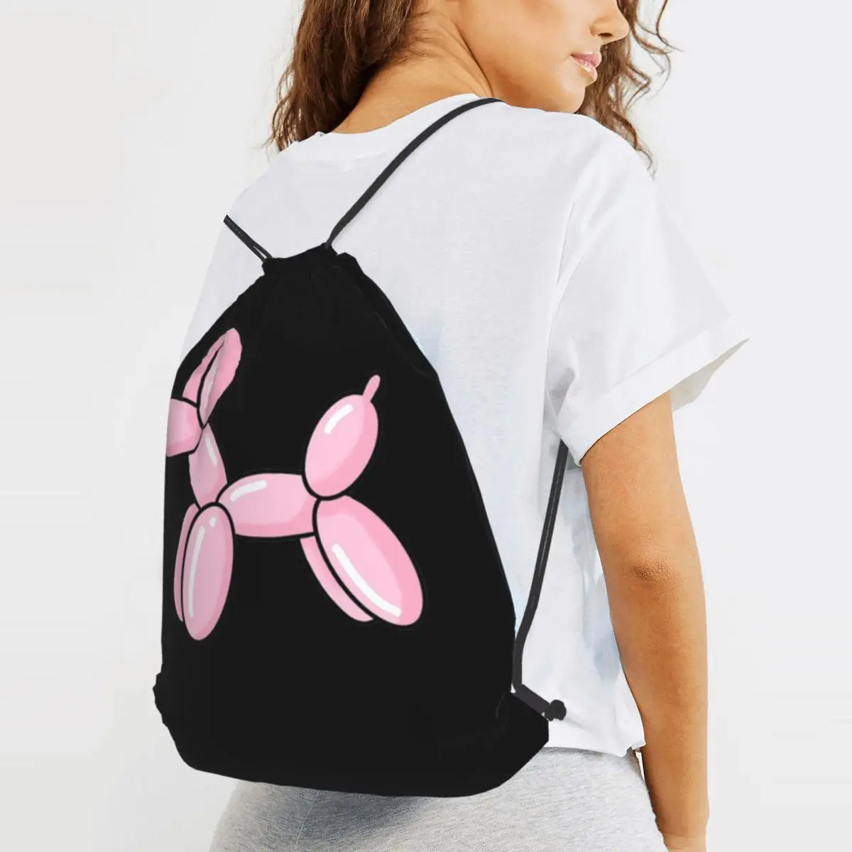 Balloon Dog Pink Backpacks Fashion Drawstring Bags Sports Bag Book Bags for Man Woman School