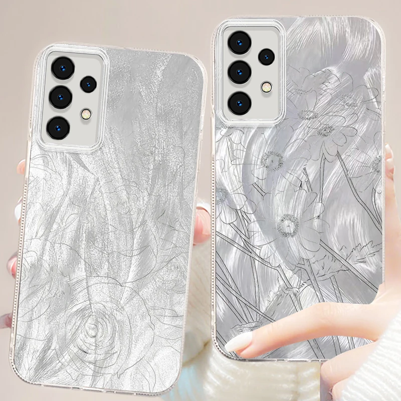 

Sketch Flowers Lines For Samsung A73 A72 A71 A55 A54 A53 A52 A51 A35 A34 A32 A13 A12 A05 A04 5G Feather Yarn Cover Phone Case