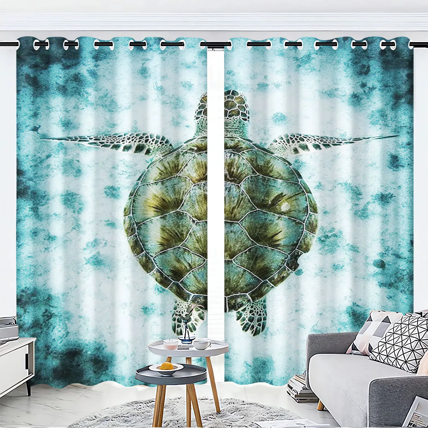 

Cartoon Sea Turtles Curtain Sets, Window Decoration, 100% Polyester Shade, Bedroom, Living Room
