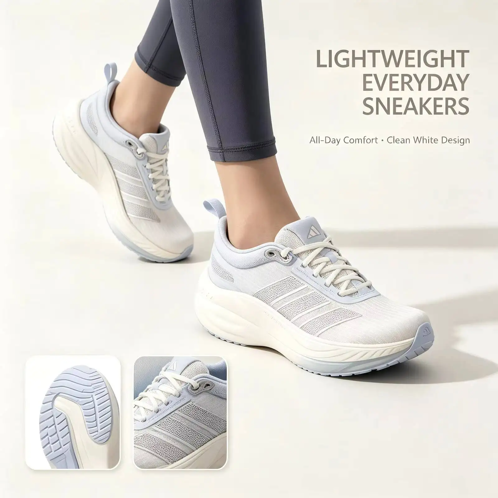 Adidas White Sneakers for Women Men Lightweight Casual Running Shoes Breathable Mesh Cushioning Sole Fashion Walking Sneakers