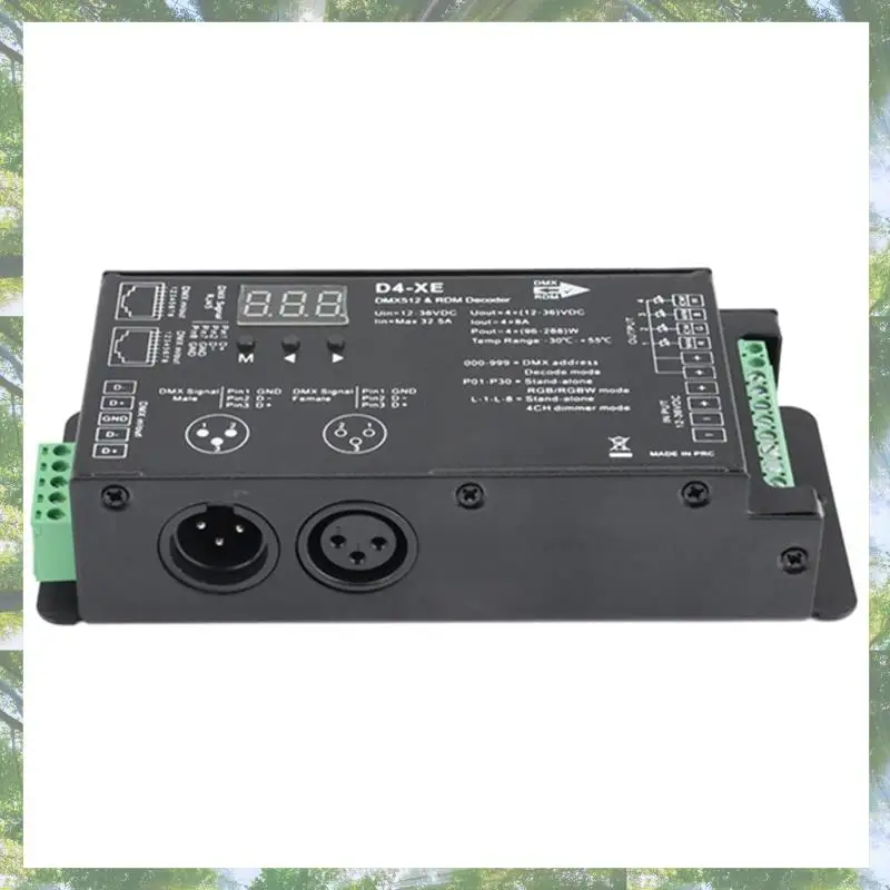 

2025 Trend 4CH D4-XE DMX-декодер, контроллер ШИМ, без мерцания, затемнение, 12 В-36 В, цифровой дисплей, 2000 Гц, 500 Гц для светодиодных фонарей RGB