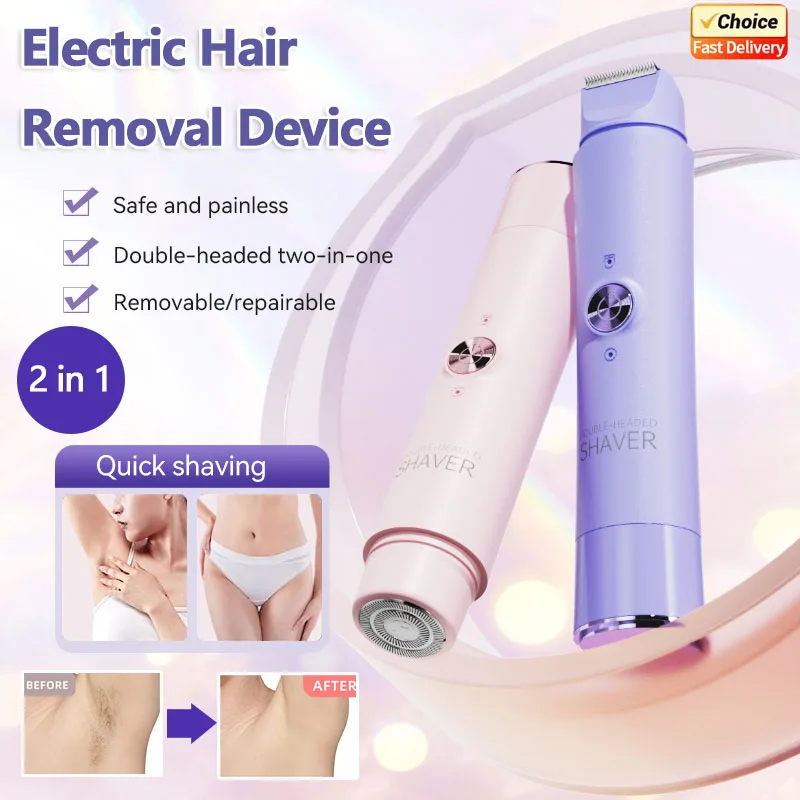 Double Head Electric Epilator Women Rechargeable Painless Hair Remover Shaver for Body Private Areas Bikini Gentle Trimming