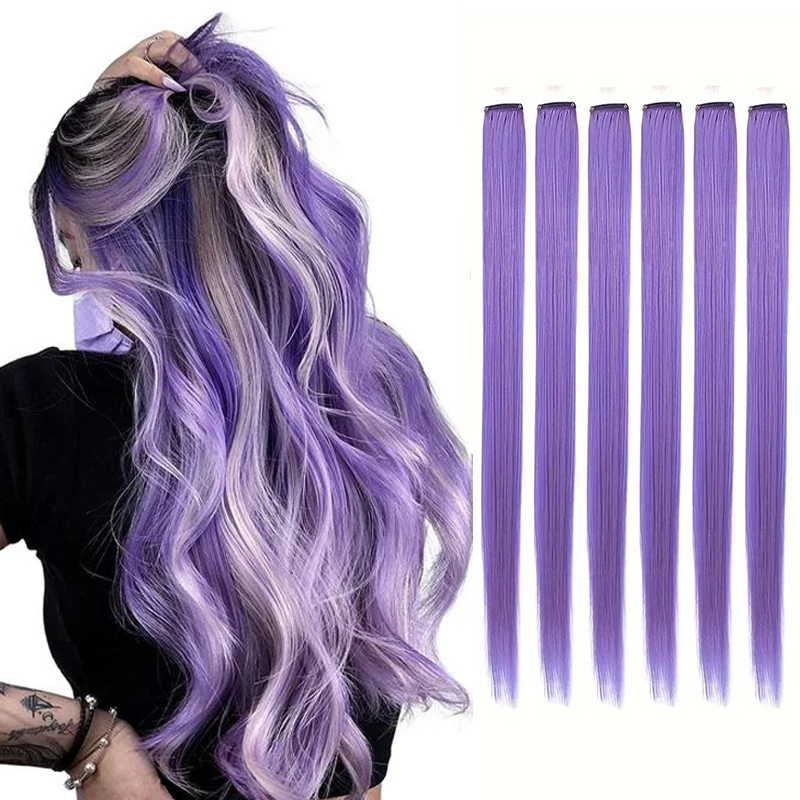 

22-дюймовые длинные прямые волосы на клипсах, 6 шт./упак., разноцветные прямые волосы, синтетические детали волос для повседневного косплея, аниме