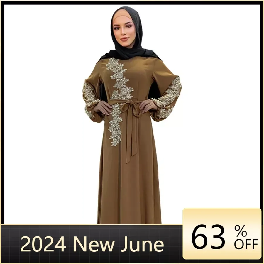 

2024 Embroidery Abaya Dubai Turkey Muslim Dress Evening Wedding Dress Kaftan Islamic Clothing Indian Dress Women Robe Vestidos