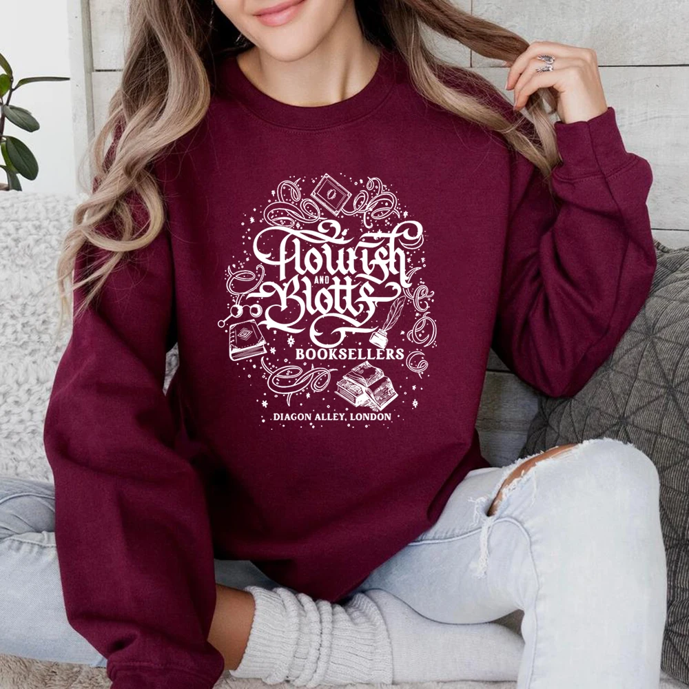 Flourish Blotts Sweatshirt  HP Inspired Bookish Shirt Magic School Hoodie Wizard World Jumper Trendy 9 3/4 Crewneck Sweatshirts