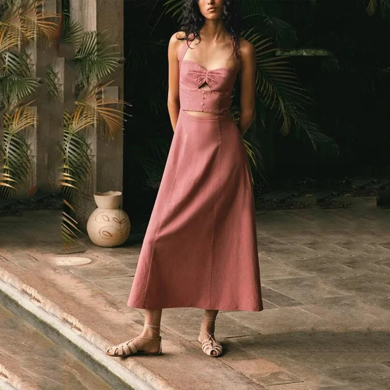 Ele Casual Neline Midi Dr Sommer Neue Ankunft Frauen Faion Polyester Faser Hohe Taille A-linie Rock Lange Dr