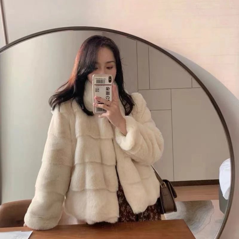 

Gidyq Women Fashion Fur Coats Casual Korean Streetwear Imitation Mink Jackets Winter Female All Match Buttons Plush Outwear New