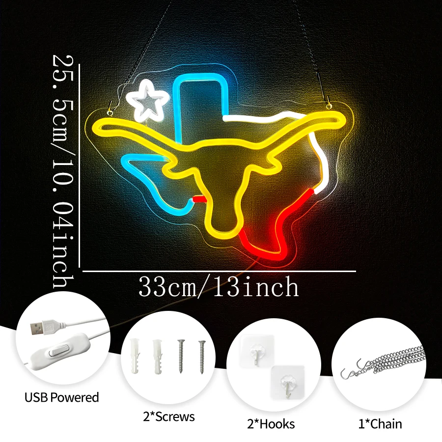 Texas Longhorn Neon Lights, Longhorn Led Logo, Used For Men'S Caves, Bar Decoration, Western Gifts For Friends And Colleagues.