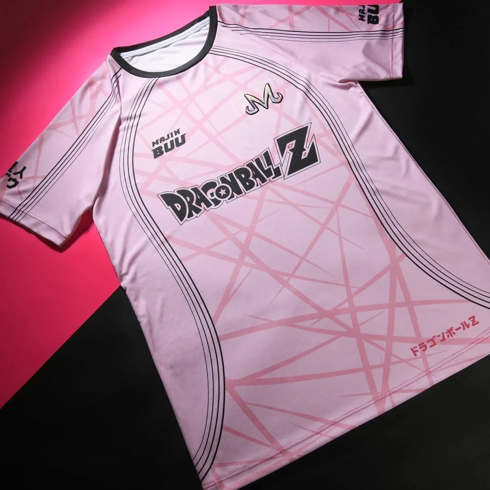 Camiseta de fútbol con estampado 3D del logotipo de Dragon Ball Majin Buu, para hombre, transpirable, de secado rápido, de manga corta, ideal para combinar con la ropa de la familia.