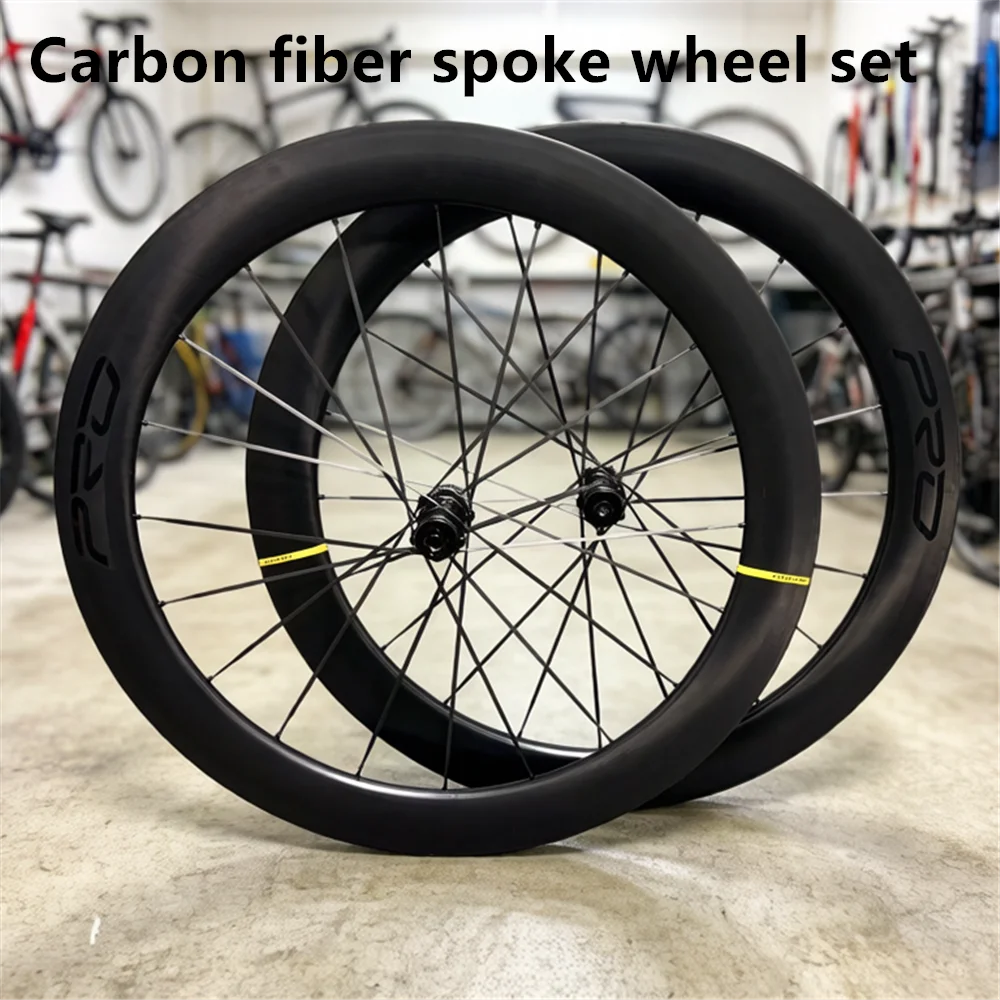 

Колесный комплект для шоссейного велосипеда 700C с карбоновыми спицами 3.7мм, 36T, глубокой профилировкой 40, 45, 50, 60мм, из углеродного волокна T800, под дисковый тормоз, бескамерный.