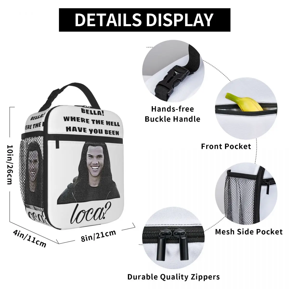 جاكوب توايلايت بيلا أين الجحيم هل كنت لوكا حقيبة الغداء صندوق الغداء خمر للطفل في الهواء الطلق نزهة حقيبة للحفاظ على البرودة المحمولة