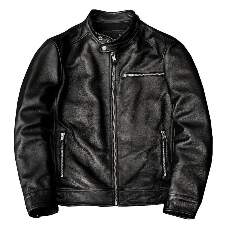 

Shanlidadi Spring Motorcycle Riding New Casual Versatile Jacket Men's Fashion Stand-up Collar Leather Jackets Youth