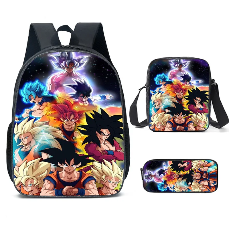 Dragon Ball Z Anime Character New Backpack Cartoon Super Saiyan Wukong Student 3-piece Set Book Bag Meal Box Pen Bag Anime Gifts