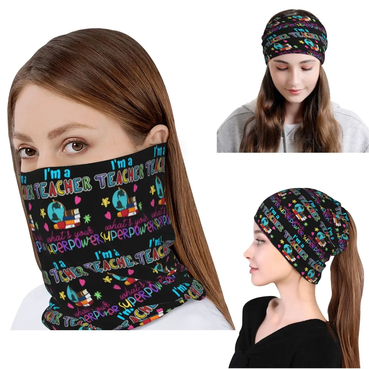 Ich bin Lehrer, was ist deine Supermacht? Bandana, Halstuch, Gesichtsschal, Mehrzweck-Gesichtsmaske, Mütze, Unisex, für Erwachsene, waschbar