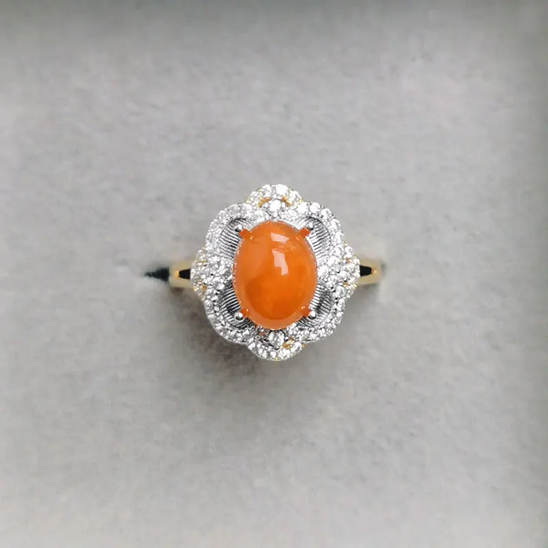 Natural  fire opal ring 925 silver jewelry dyed orange opal ring for women with single18k plating