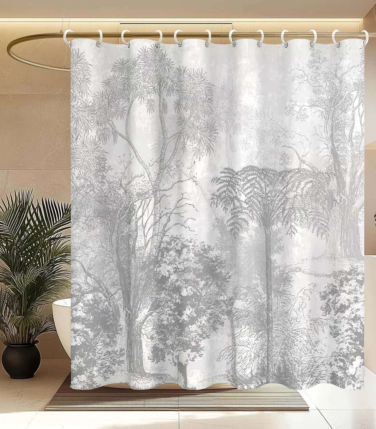 

Waterproof Forest Tree Pattern Polyester Shower Curtain 180x180cm - Eco-Friendly Bathroom Decor with Hooks for Home Textiles