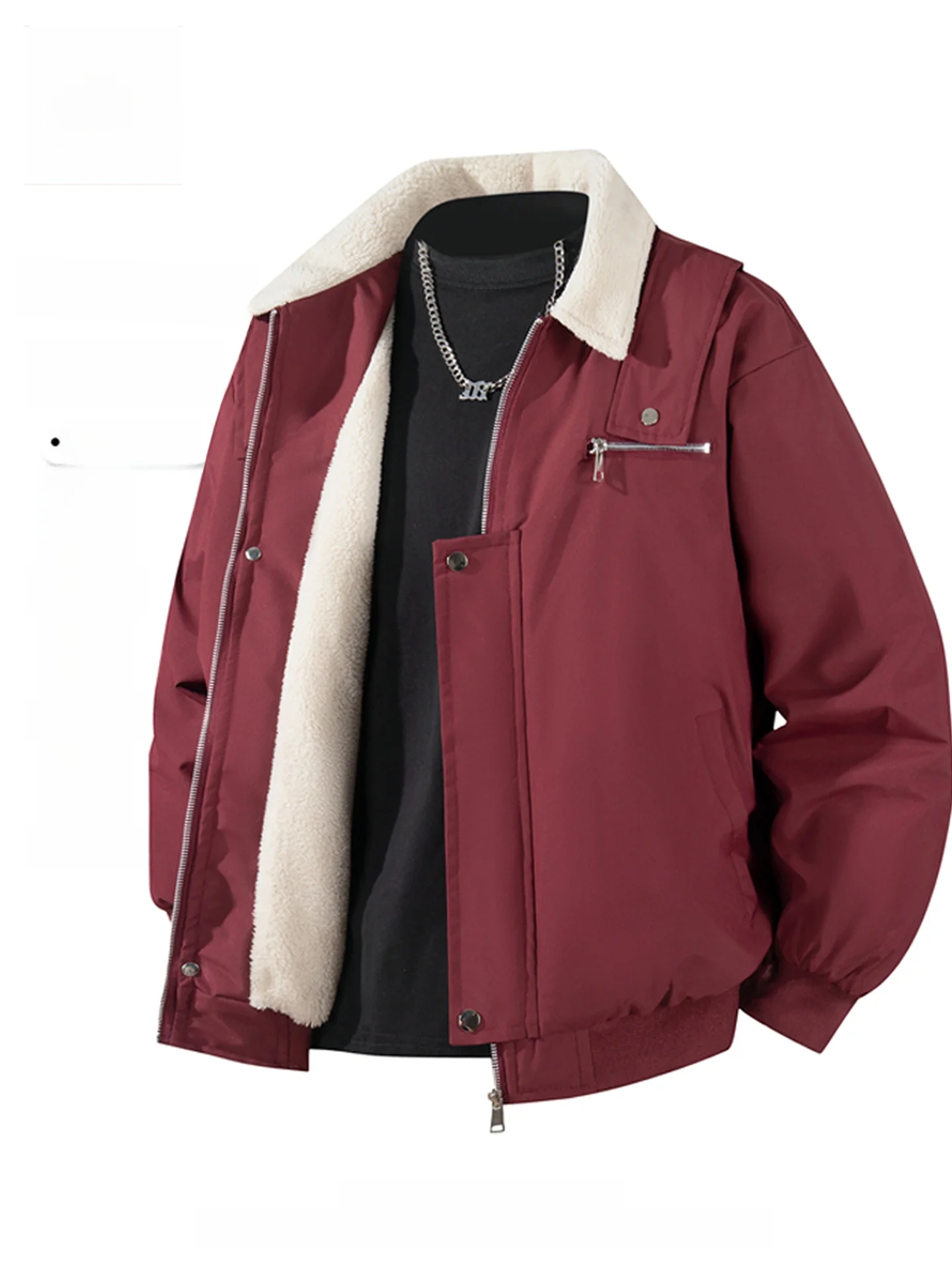 

Thiened Cotton Jaet Men's Autumn Winter Lamb Velvet Collar Warm Flight Jaet Outerwear New Year Red TUCANO Faion Urban...