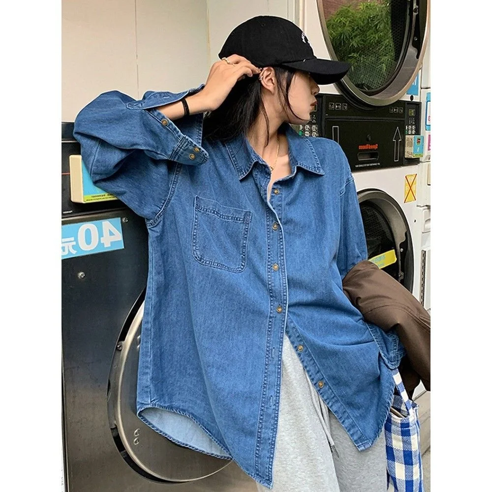 Denim Coat for Women Loose Top Casual Shirt Vintage Clothes for Women Tops Shirts Blouses