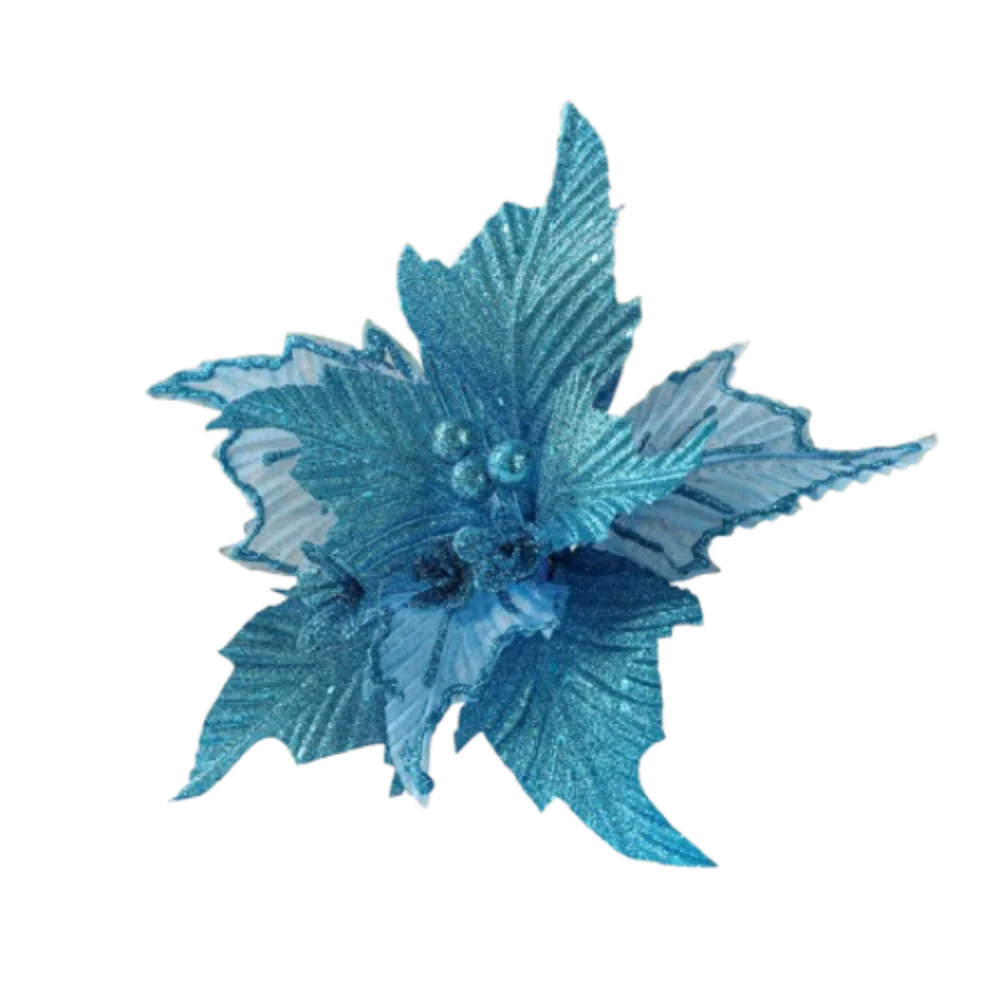 

2pcs 26cm Christmas Glitter Flower DIY Hanging Artificial Poinsettia Flower Festival Simulation Sequins Flower