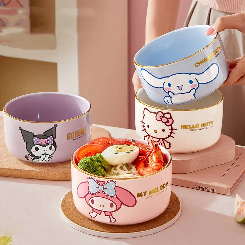 

Sanrio Kawaii Hello Kitty Ceramic Noodle Bowl My Melody Kuromi Anime Cartoon Fashionable Exquisite Household Tableware Rice Bowl