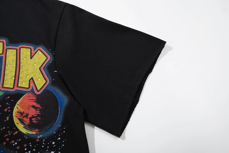 Colorful Circle Candy Blindfolded Cartoon Woman MAJESTIK Tshirts Black Hiphop Street Outfit Men Round Neck Short Sleeve Tops