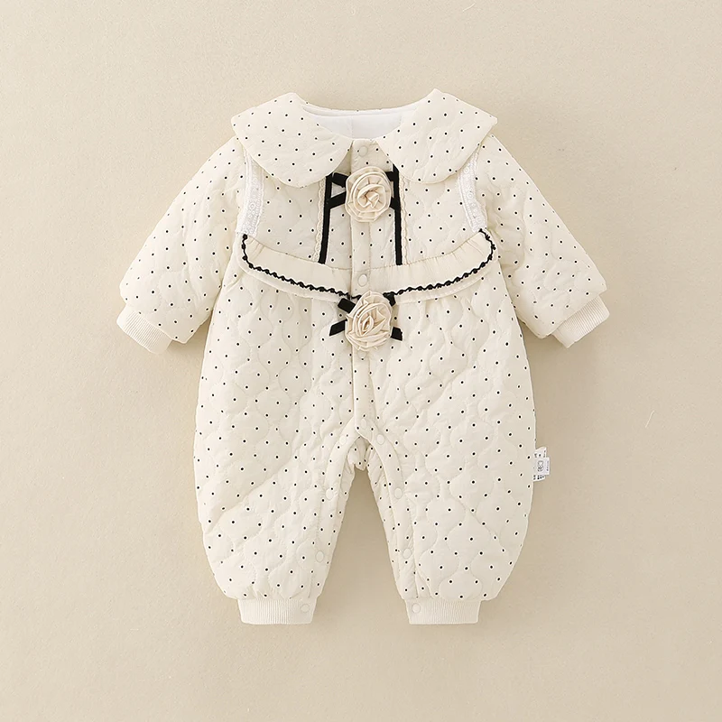 Zimowy zestaw dla niemowląt: bawełniana bluzka z okrągłym dekoltem w koreańskim stylu, wzór w kropki, długi rękaw, z spodniami.