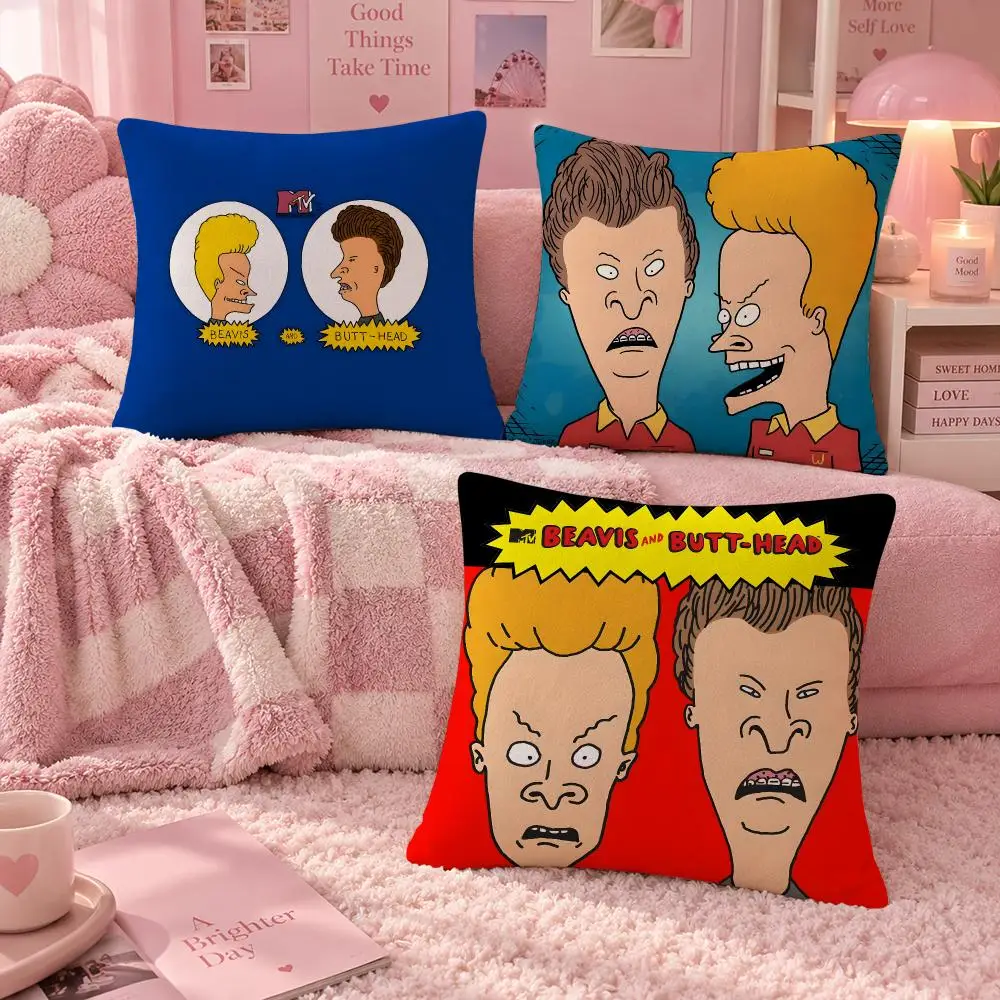 Cartoon Comedy Beavis and Butt-Head Cushion Cover Soft Throw Pillow Cover Washable Plush Cushion Case for Sofa Bed Living Room