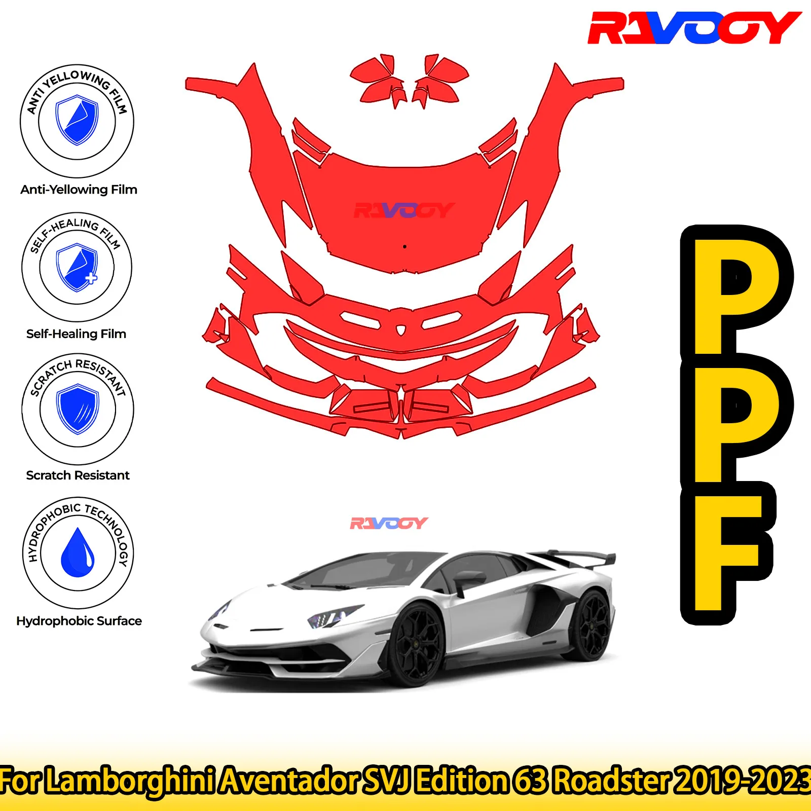 

For Lamborghini Aventador SVJ Edition 63 Roadster 2019-2023 Glossy Matte Black Precut front PPF Kit Paint Protection Film