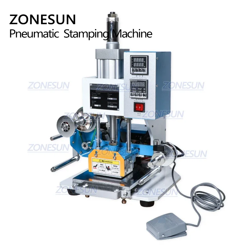 Zonesun ZS-819B pneumático automático de couro, máquina de estampagem a quente, prensa térmica para papel, logotipo personalizado de convite de casamento