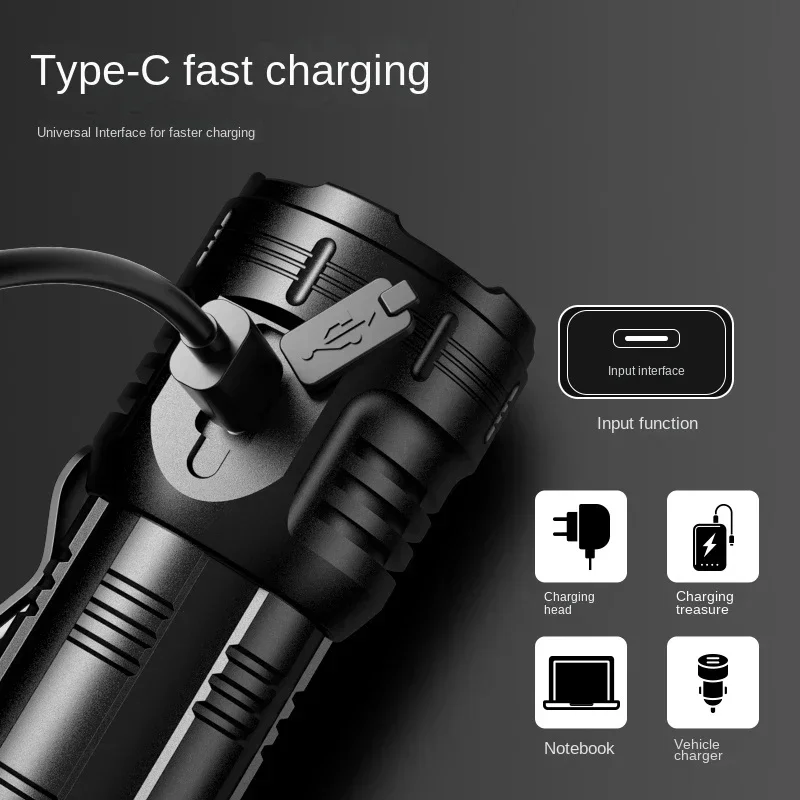 8*LED 5000LM Powerful Magnet Mini Flashlight Super Bright Aluminium Pocket Torch Type-C Rechargeable Light for Outdoor Camping