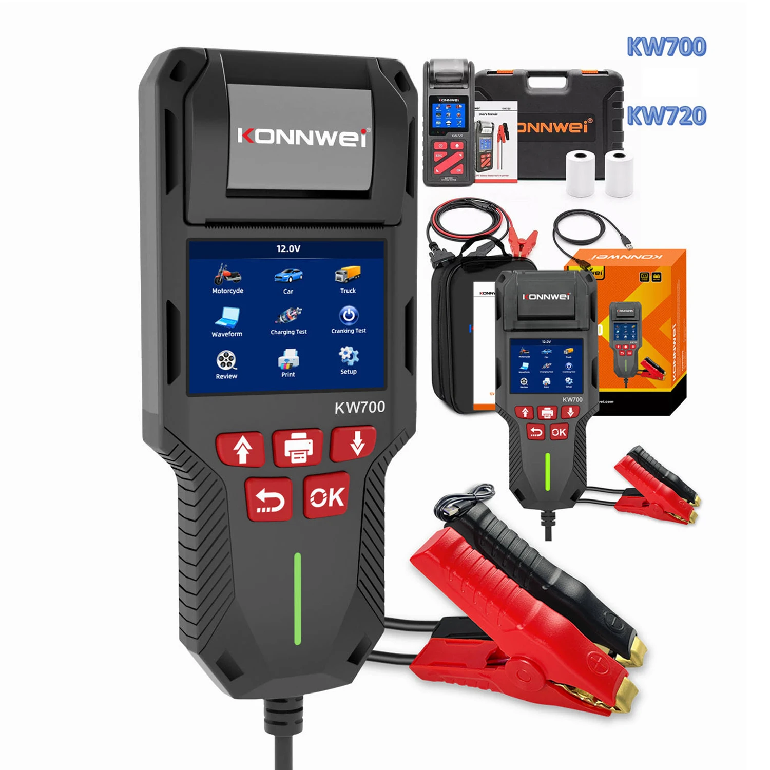 

KONNWEI KW700 12 В 24 В тестер батареи 10-2000CCA с принтером, инструменты для тестирования зарядки, инструменты для тестирования здоровья батареи KW720, новейшие