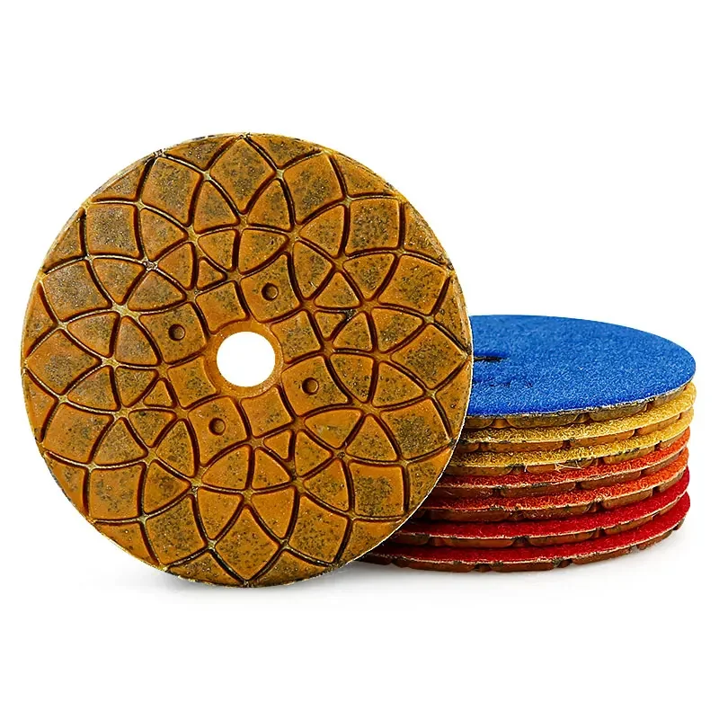 LOZLIN Lotus Shape Diamond Polishing Pads 4 Inch 100mm Wet Dry Buffing Grinding Disc for Granite Marble Quartz Tile Glass Stone