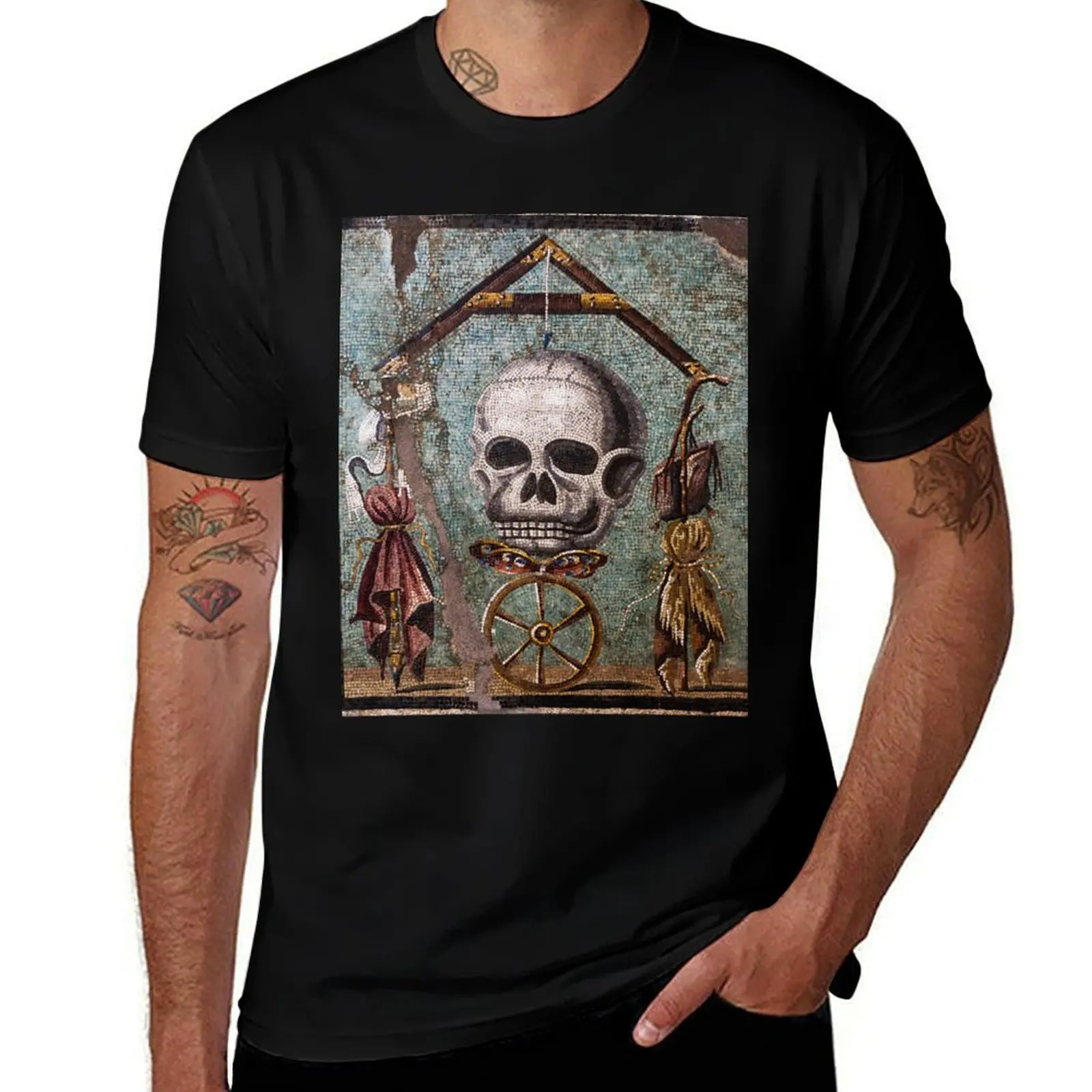 POMPEII COLLECTION / MEMENTO MORI, SKULL ,BUTTERFLY AND WHEEL OF FORTUNE T-Shirt Large Size Casual Tee Shirt