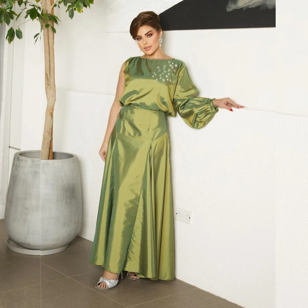  Charmeuse Rhinestone Evening A-line O-Neck Bespoke Occasion Gown Midi Dresses Saudi Arabia 