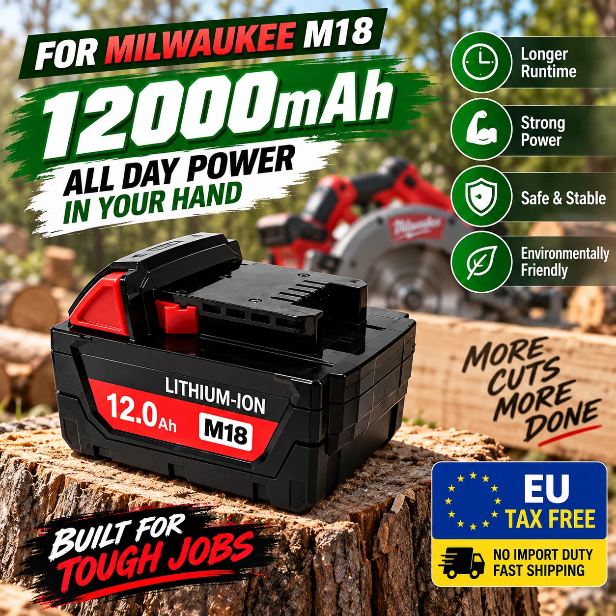 Batteria di ricambio 18V 12.0Ah, compatibile con Milwaukee M18 - batteria ricaricabile agli ioni di litio 21700 a 15 celle, modello M18 - 48-11-1815.