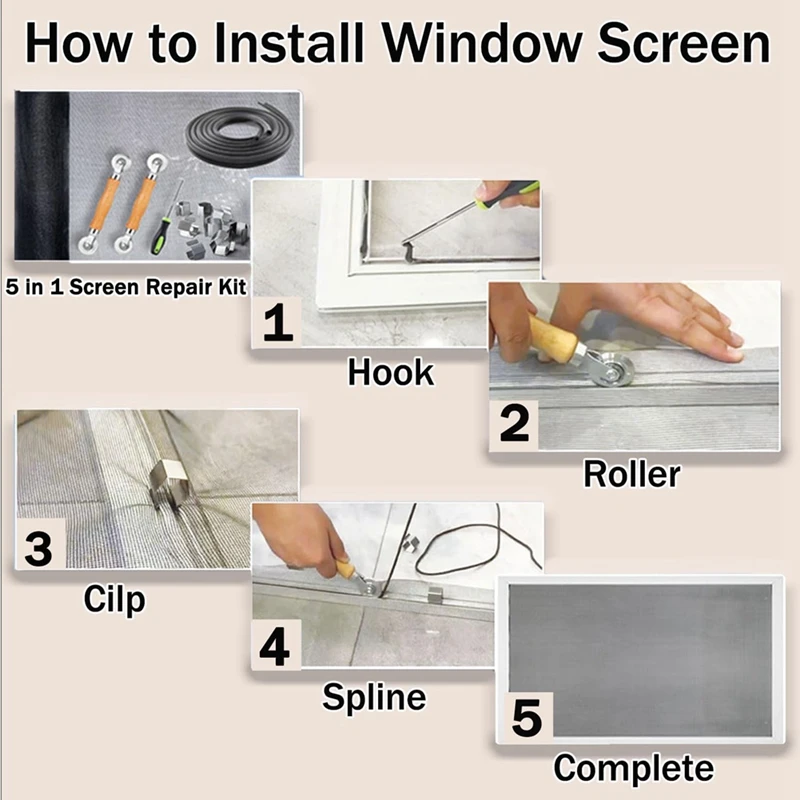 Screen Repair Kit, As Shown Aluminum Alloy Nylon Roller 5-In-1 Screen Door Repair Kit For Installing Door And Window Grids