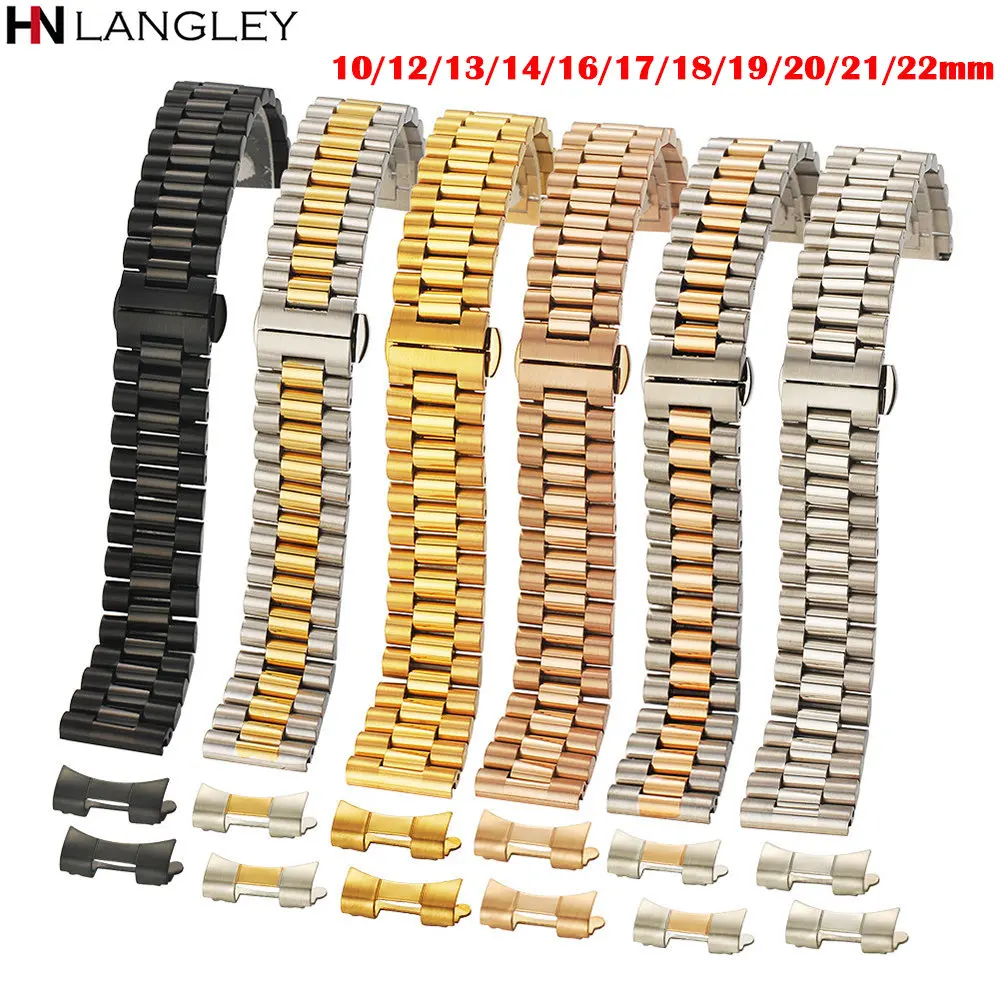 Watch Band Strap 10/12/13/14/16/17/18/19/20/21/22mm Stainless Steel Watchband Bracelet Arc Interface for Rolex Universal Strap