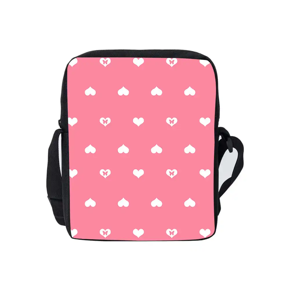 Pink Love Daily Single Sided Messenger Bag For Boy/Girls Children Best Gifts 2D Flat Cartoon Casual Teenage Crossbody Bag