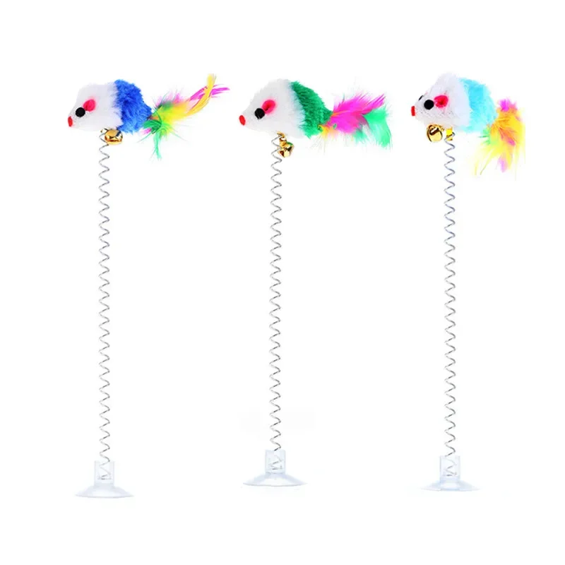 Spring Cat Toy Interactive Suction Cup with Spring Mouse Feather Pet Toy Random Color Cat Accessories