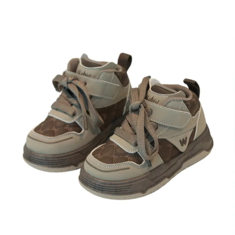 

Children's sports shoes autumn new boys' casual high top board shoes girls' soft sole breathable wear-resistant baby bread shoes