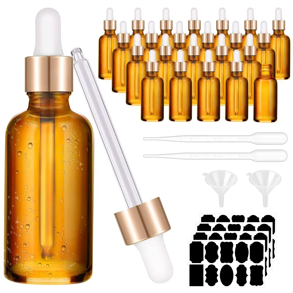 1/2oz Glass Dropper Bottle Glass Bottles Empty with Funnels & Pipettes, Eye Dropper Bottles for Essential/Cuticle/Body Oils