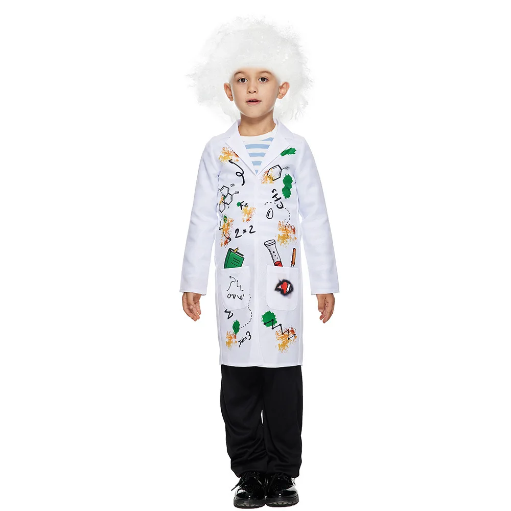 Boys Halloween Mad Crazy Scientist Costumes Kids Children Doctor Cosplay Carnival Purim Parade Stage Role Play Show Party Dress