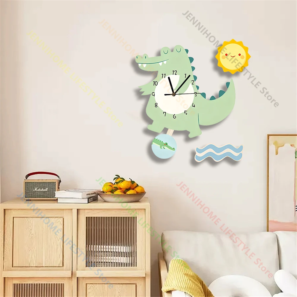 Rocket Pendulum Wall Clock Wall Mount Dinosaur Wall Watch Cute Animals DIY Decor for Home Bedroom Bird PVC Children's Gift - view 3