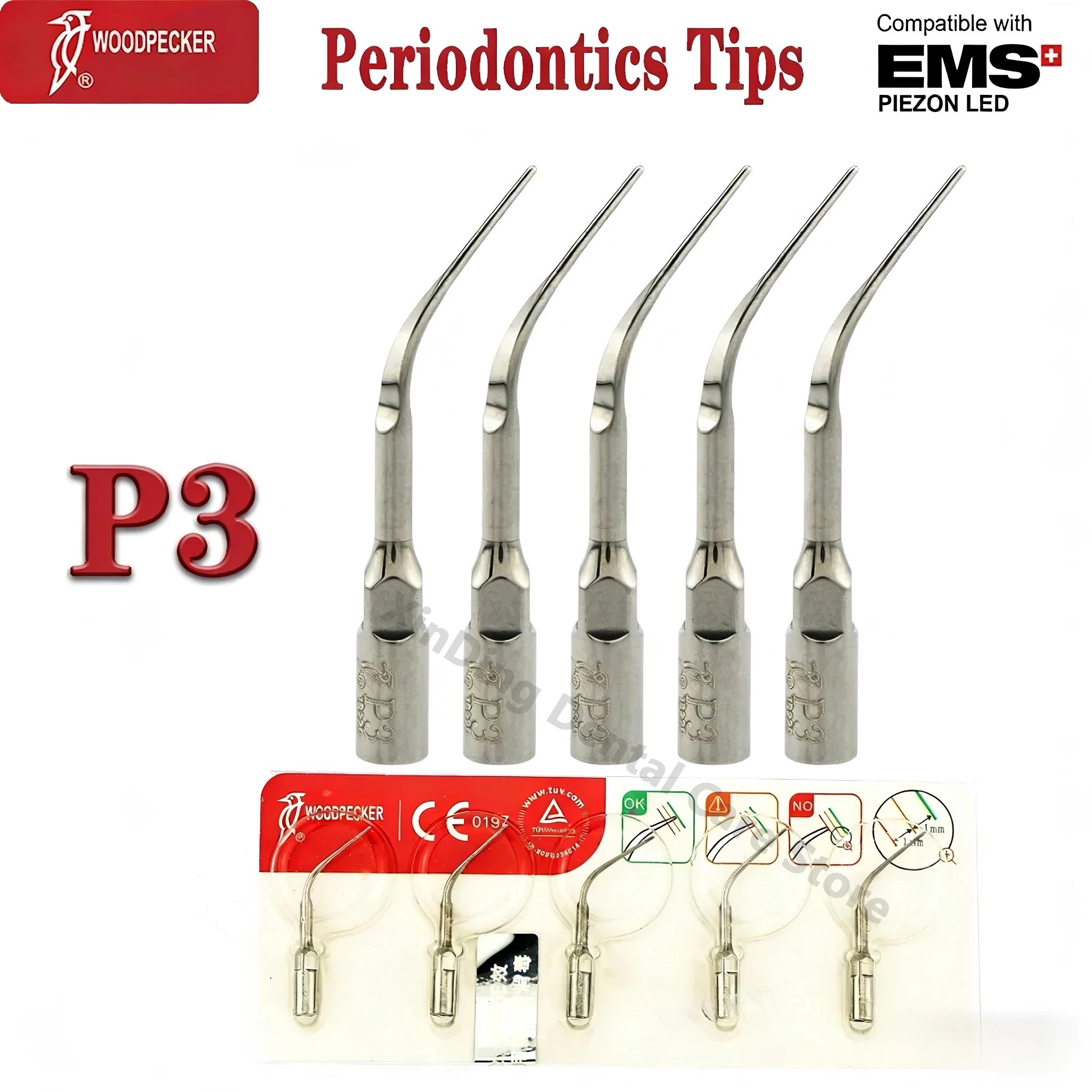 Image of 5 Stück Woodpecker P3 Dental Ultraschall-Scaler-Spitzen, kompatibel mit EMS Mectron Handstück, Zahnmedizinbedarf